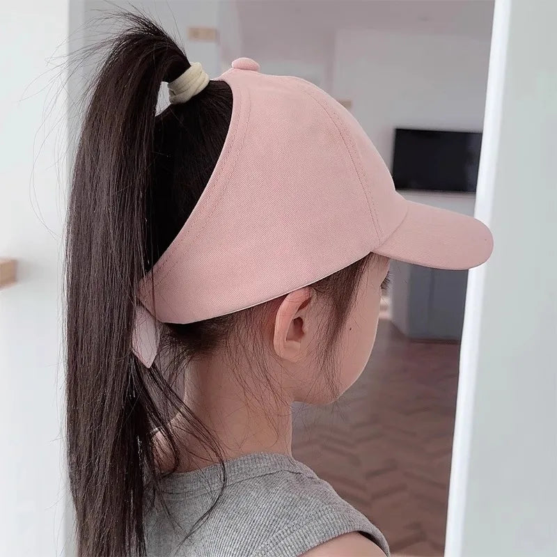 Kids Baseball Caps for Boys Girls Sun Hat Love Heart Hollow High Ponytail Caps Children Adjustable Baseball Caps for 4-12 Years