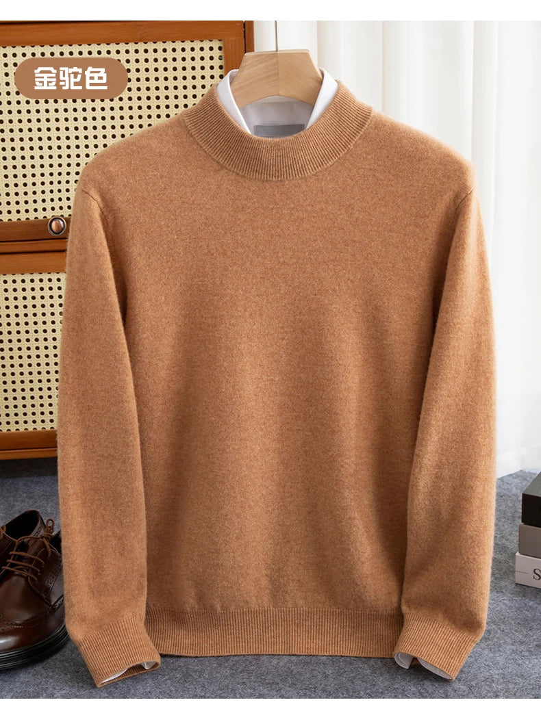Fashion Men's 100% Wool Pullover Half-high Collar Sweater Autumn Winter Warm Top