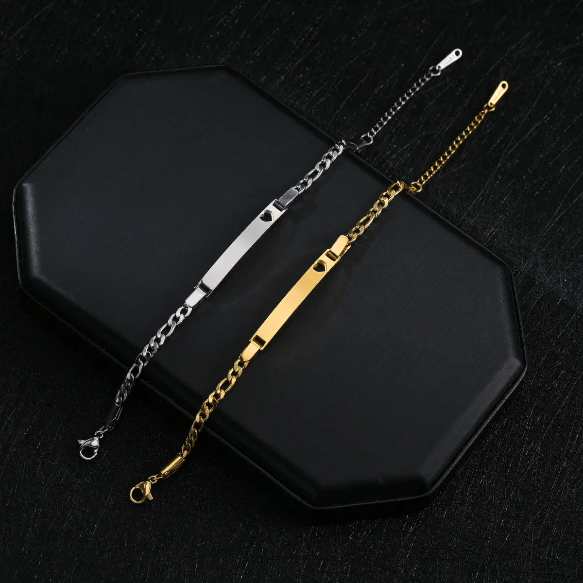 Punk Man Bracelets Hip Pop Gold Color Stainless Steel Thick Hand Chain Blank Bar Couple Men Women Family Jewelry Birthday Gift