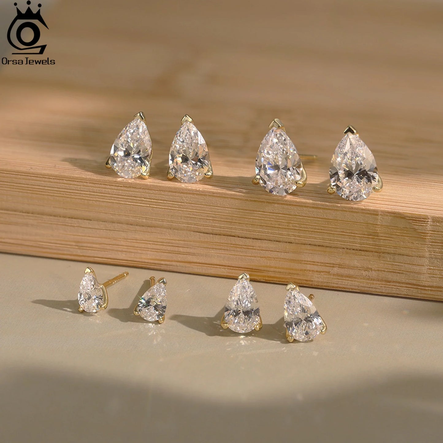ORSA JEWELS 925 Sterling Silver Stud Earrings with Water Drop Cut Zirconia Stone, Elegant and Timeless Jewelry for Women LZE02