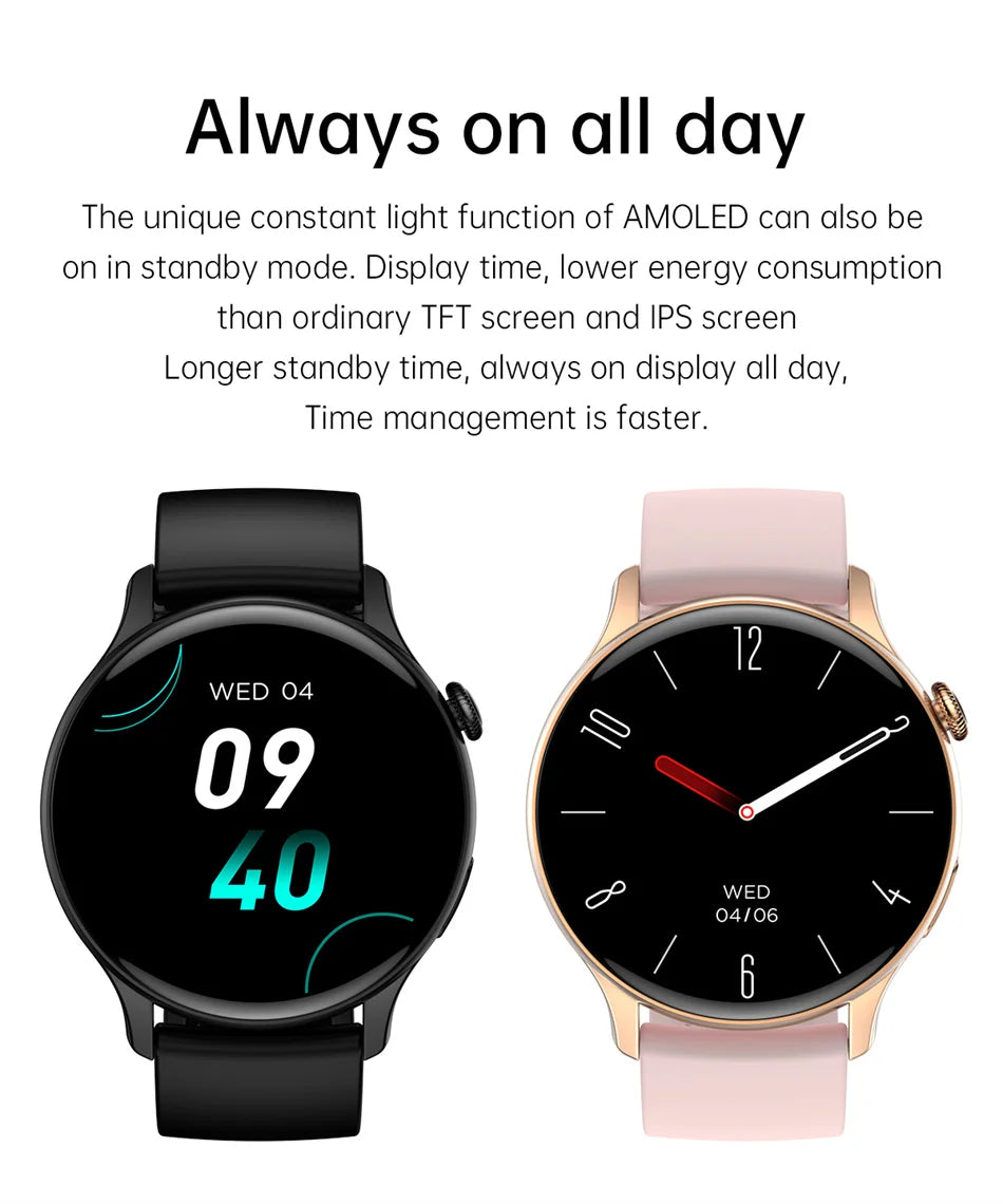2026 New True AMOLED Smart Watch Ladies Screen Always Show Time 466*466 HD Health Tracker Voice Calling NFC Smartwatch Women