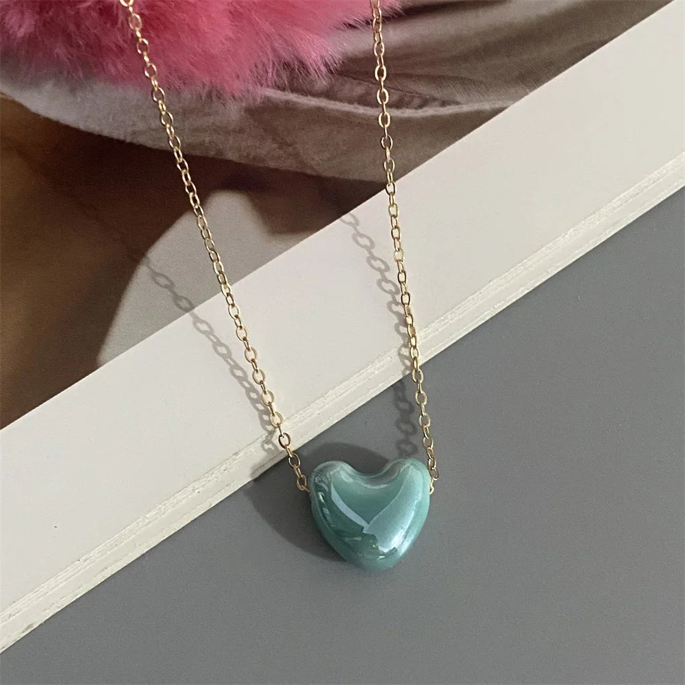 1 PC Fashion Love Heart Choker Necklace Various Color Gift Necklace Golden Color Link Chain Neck Jewelry