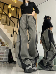 Line Design Pant Women Drawstring Pockets Wide Leg Chic Punk Pants