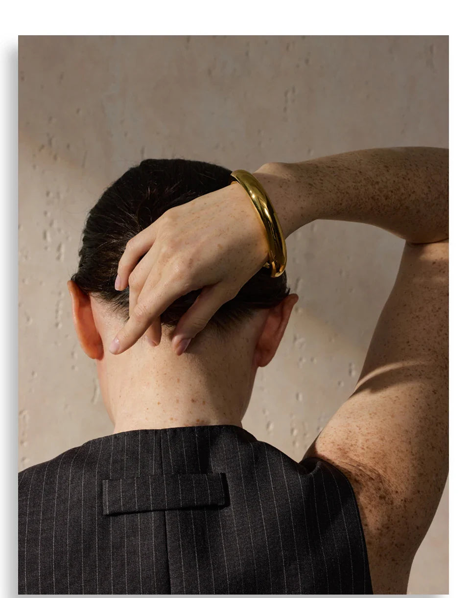 Yhpup 62mm Stainless Steel Smooth Expensive Chunky Cuff Open Bracelet Bangle Statement Texture High Quality Jewelry Gift