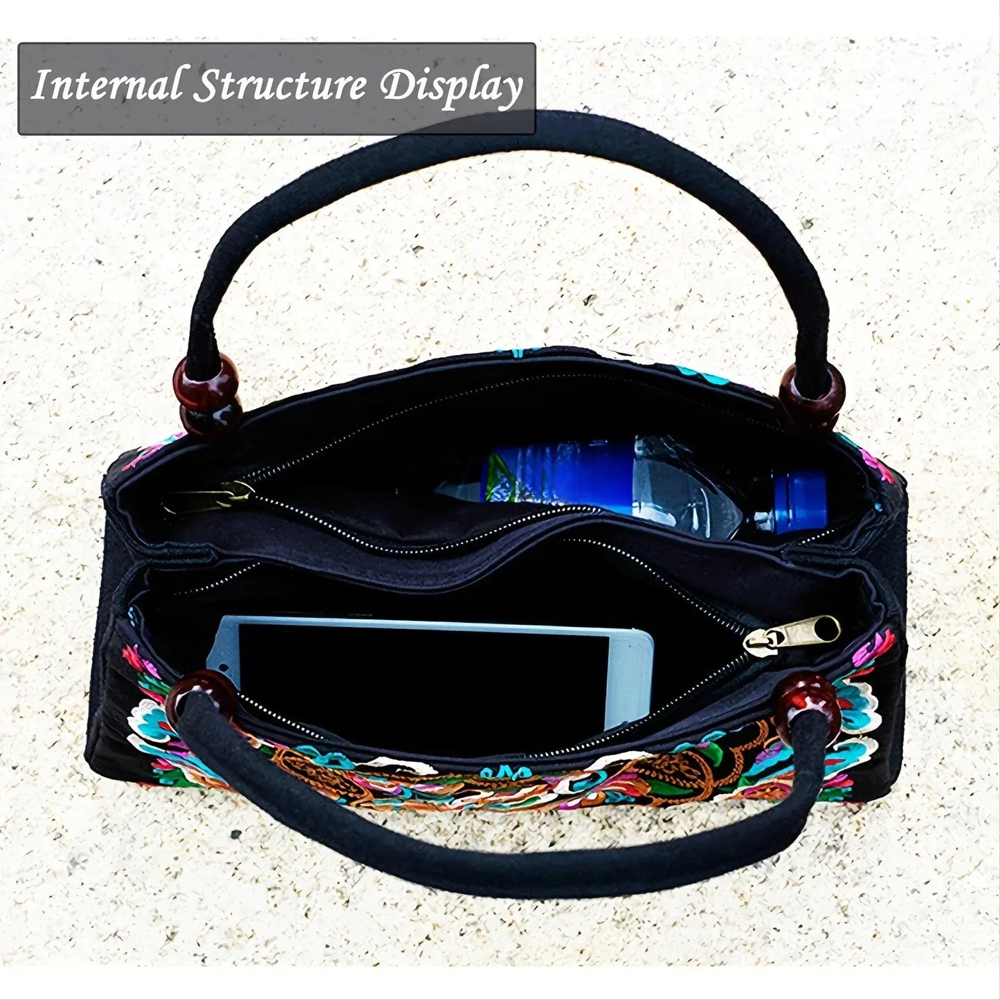 Stylish Floral Embroidered Handbag, Trendy Zipper Canvas Bag, Women's Fashion Purses