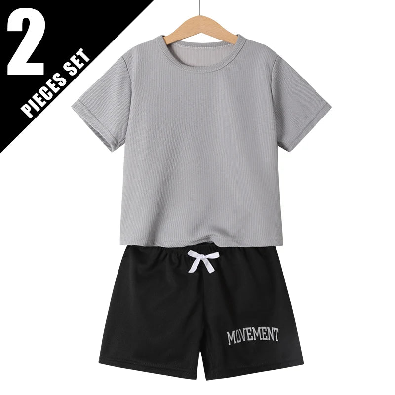 2/3 Pcs Children's Summer Fashion Joker Suit Boy Solid Color Waffle Short Sleeve Girl Joker Breathable Comfort Shorts Beach Pant