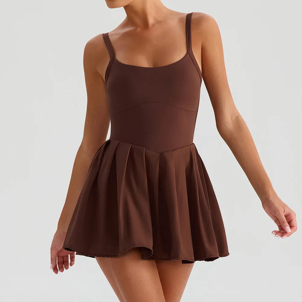 Hearuisavy Women's Summer Sleeveless Sports Dress Breathable Tennis Dress One-Piece Mini Skirt Golf Skirts Jumpsuit With Pockets