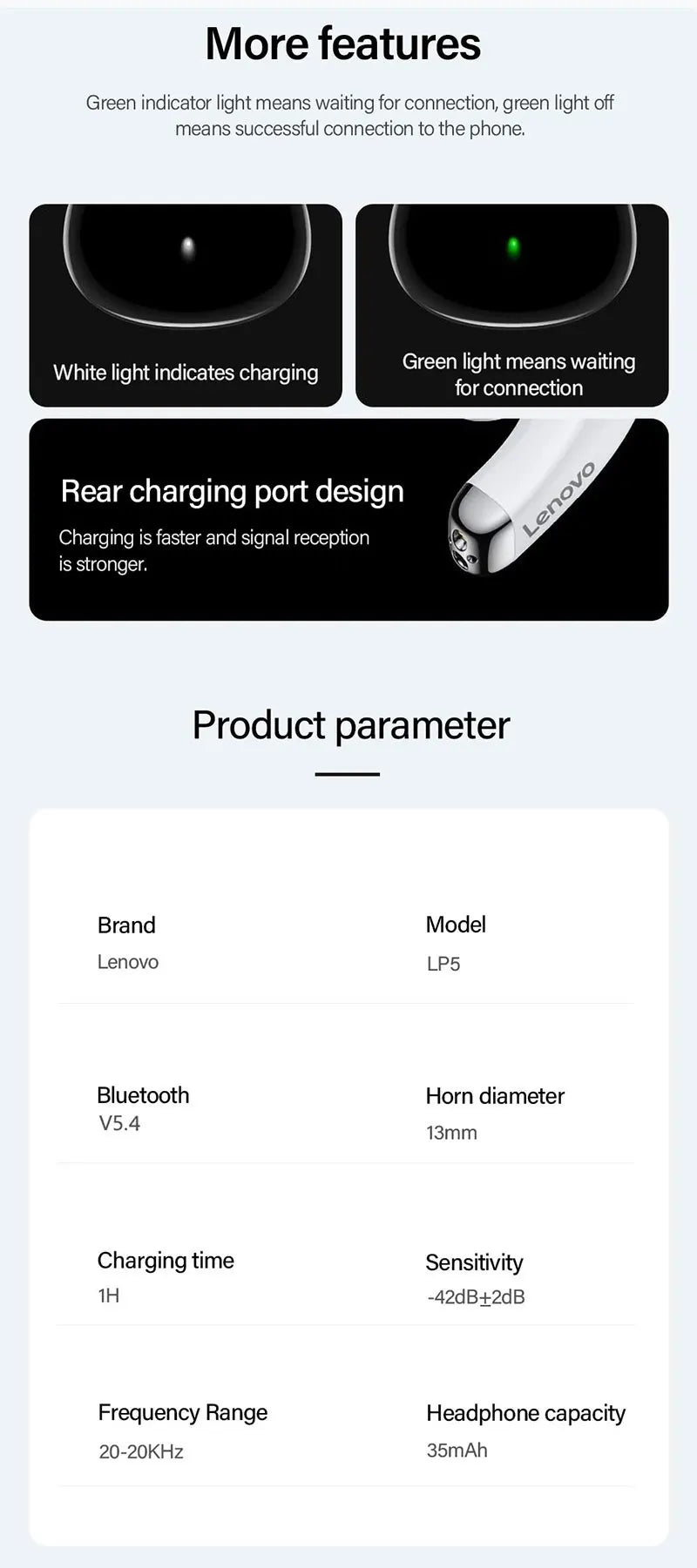 100% Original Lenovo LP5 Pro Wireless Bluetooth 5.4 Earphones LP5 Gaming Earbuds Sports Headphones Low Latency Headset With Mic
