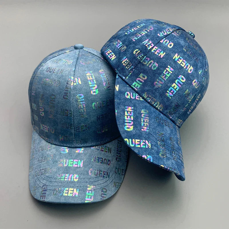 New Kpop Shiny Reflective Graffiti Letter Men Women Baseball Hats Cotton Comfortable Street Tie-dyed Fashion Sport Hip Hop Caps