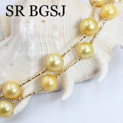 Beaded Chain Yellow Natural Freshwater Pearl Long Sweater Necklace for Women