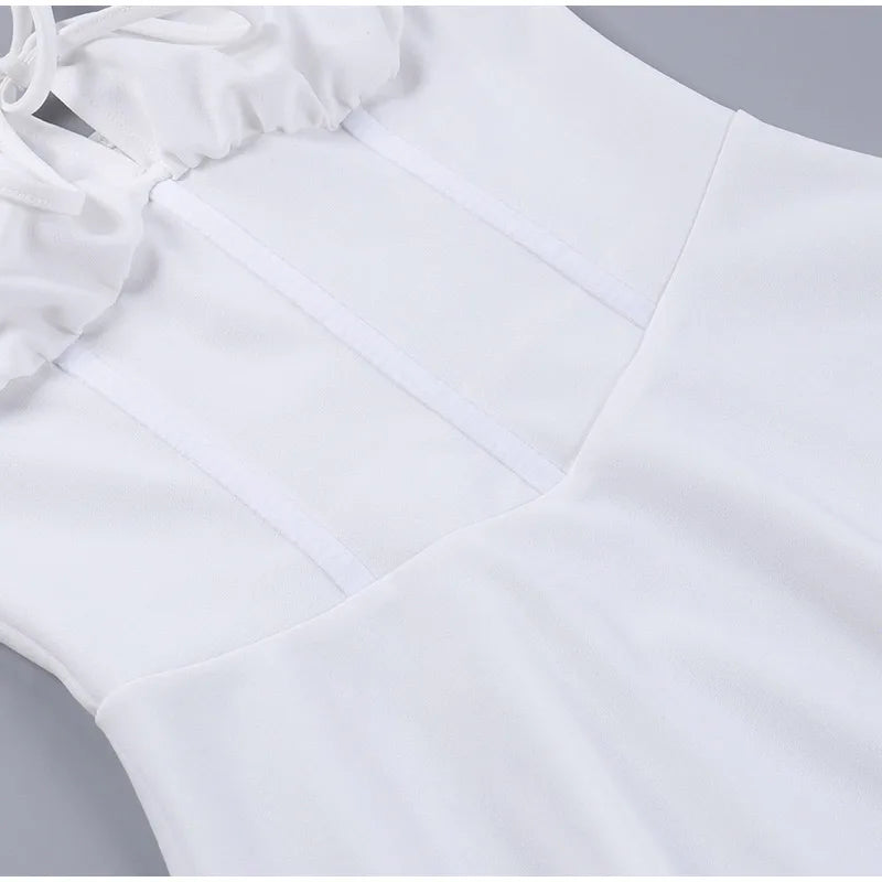 Sexy Strapless Suspender Dress Women Solid Lace Up White Pink Short Dresses 2023 Summer Casual Female Party Club Vestidos