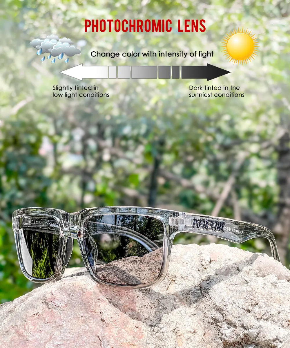 KDEAM Photochromic And Polarized Sunglasses Men Category 3 Polarized Sun Glasses Women Unique Frame Surface Eyewear With Case