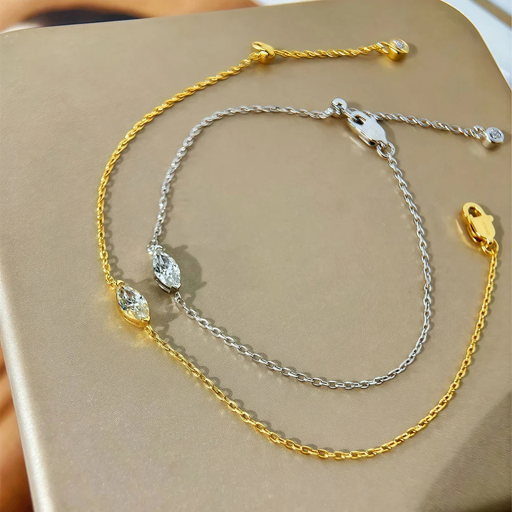 Pear/Marquise/heart Cut Solitaire Moissanite Diamond Bracelet for Women S925 Silver Plated 18k Gold Wrist Chain with Certificate