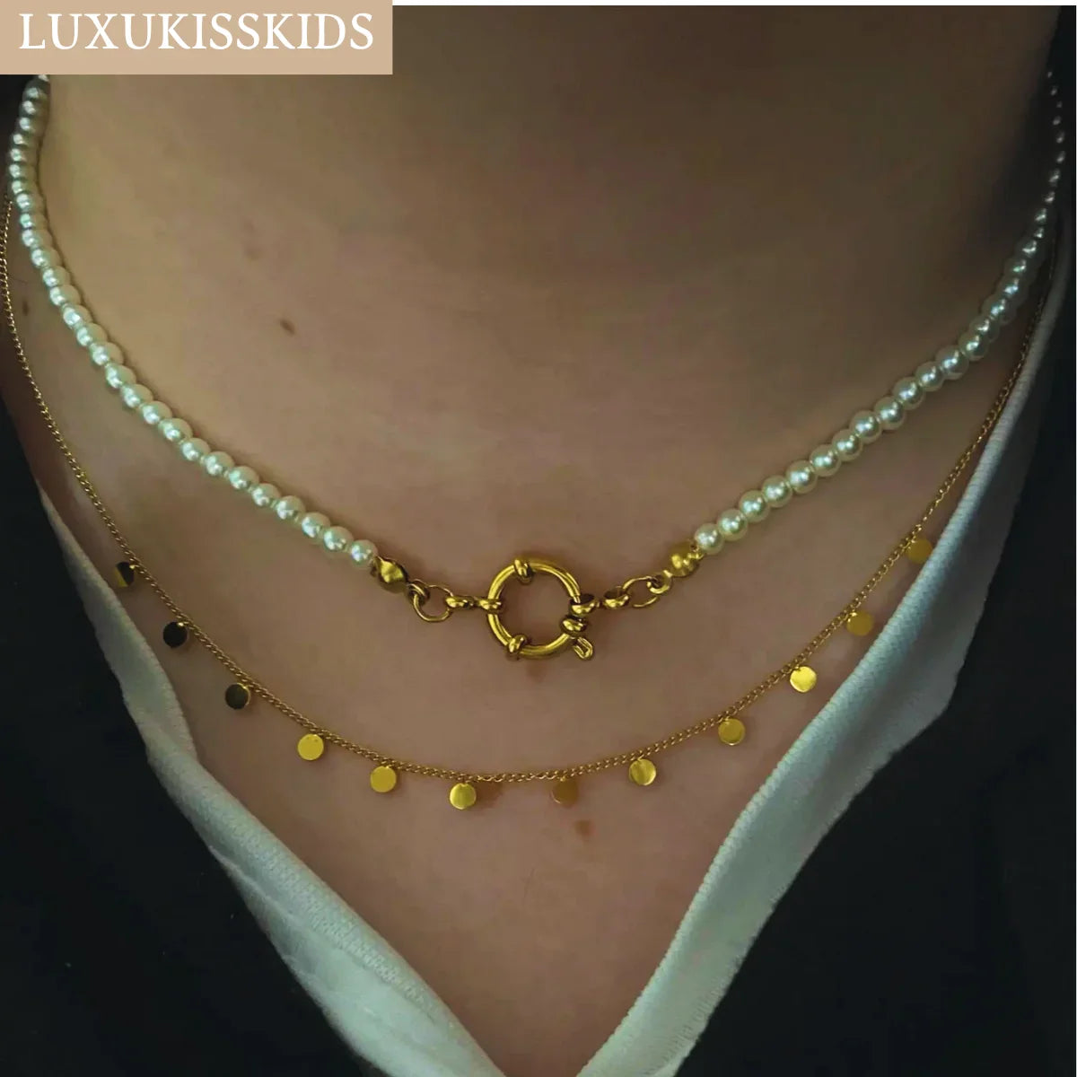 LUXUKISSKIDS Woman Collier бижутерия Golden Chains Necklaces Bohemia Star Heart Elegant Stainless Steel Jewelry Trendy