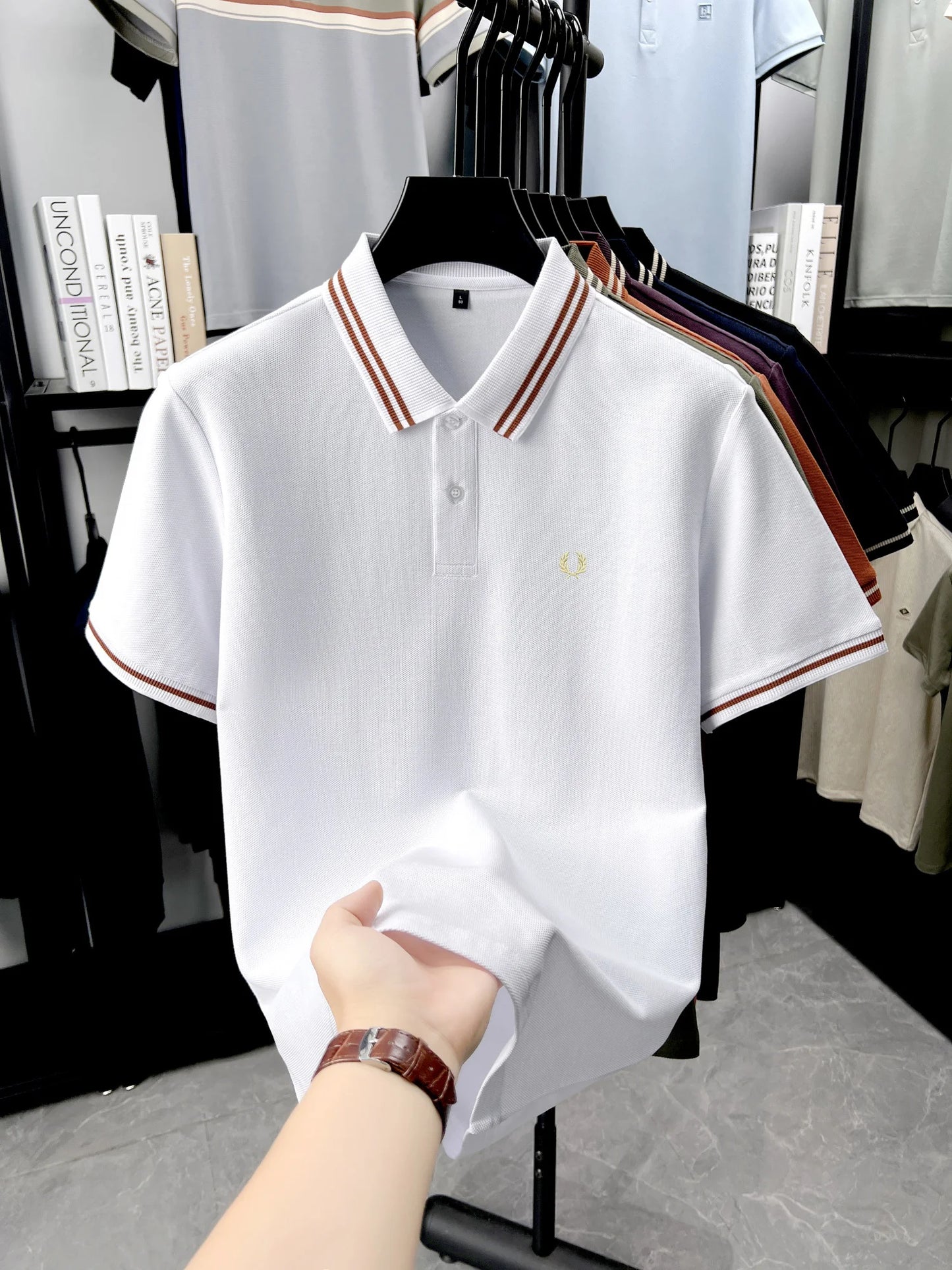 100% pure cotton summer breathable men's fashion sports brand wheat embroidery short sleeves POLO shirt business casual T-shirt