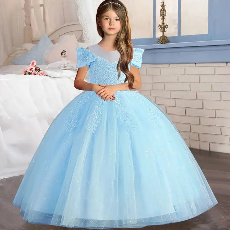 4-12 Year Old New Lace Flower Girl Wedding Dress Girl Piano Performance Dress Gorgeous Birthday Party Evening Dress
