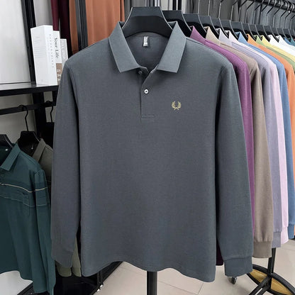 100% pure cotton high-end brand men's long sleeved polo shirt autumn fashion hot selling wheat embroidery golf business T-shirt