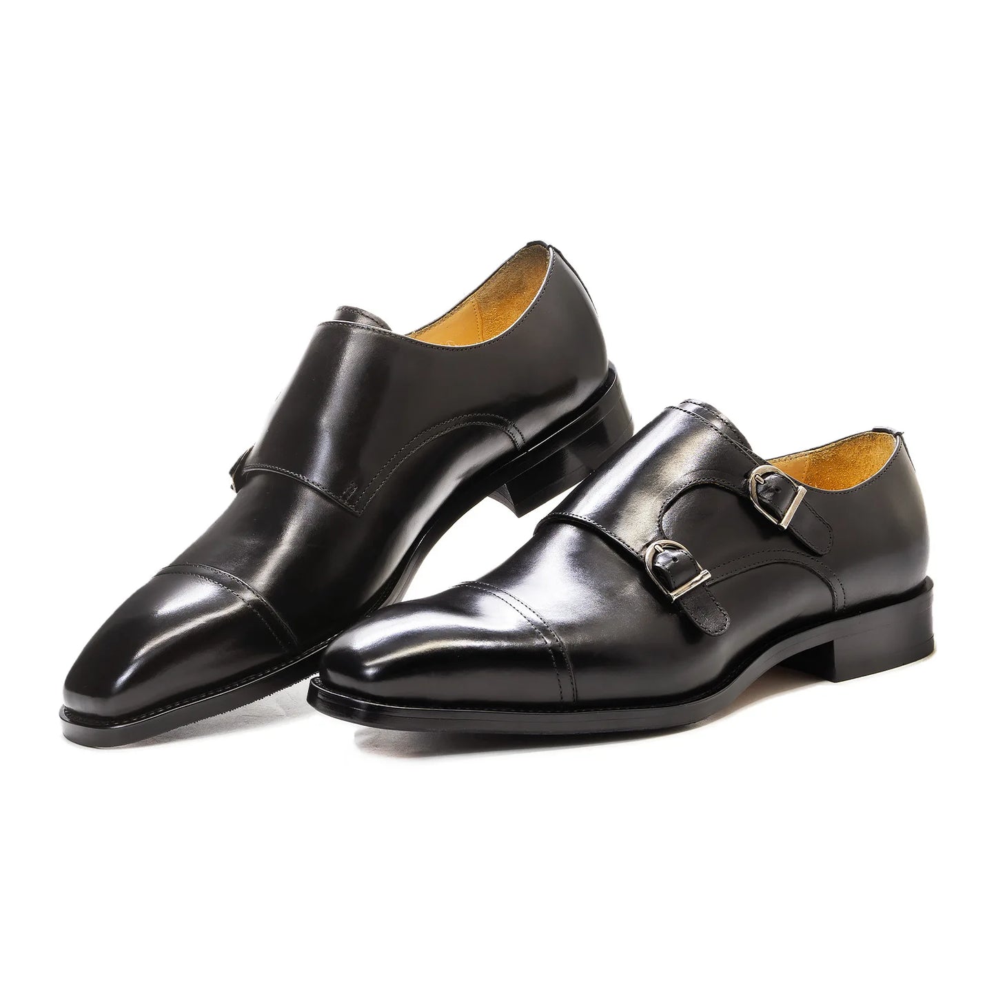 Luxury Genuine Leather Men's Dress Shoes Double Buckle Monk Strap Cap Toe Business Office Wedding Party Formal Shoes for Men