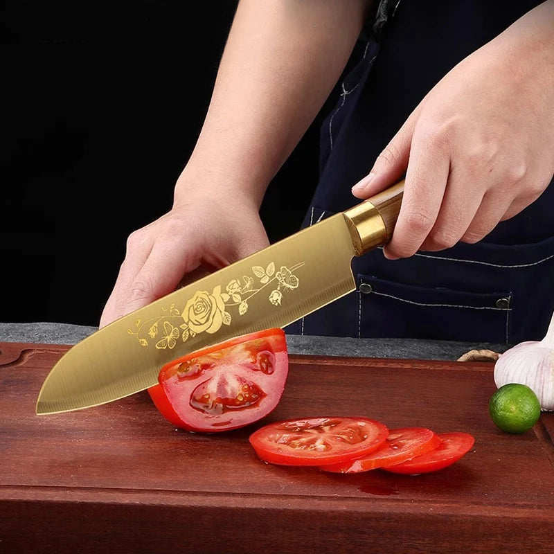 Commercial Gold Kitchen Knives Complete - Special vegetable, meat, and bone knives