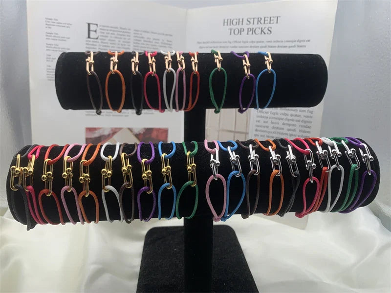 Simple Bamboo Horseshoe Buckle Bracelet Braided Ribbon Adjustable DIY Rope Bracelets Women Men Stainless Steel Jewelry