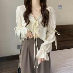 Sweet Ruffle Lace Up Cardigan Women Summer Long Sleeve Sunscreen Jacket