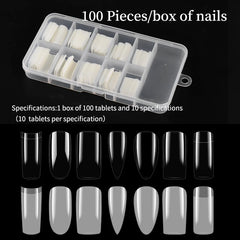 PinPai 100pcs Long Almond Coffin French Fake Nails Half Full Cover Nail Art Extension Tips Claw False Nail Artificial Tips