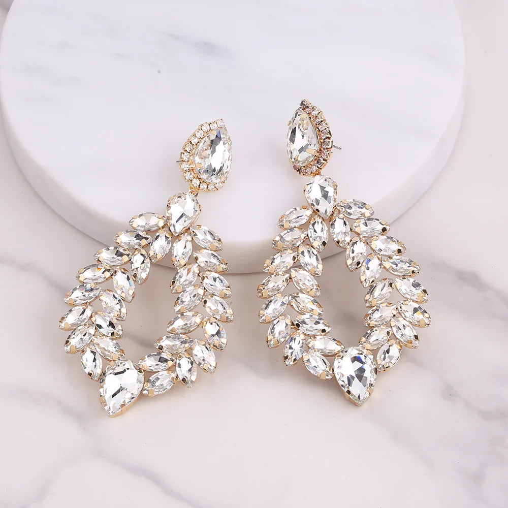 New Crystal Dangle Earrings For Women Rhinestone Earrings Weddings Ladies Party Fashion Jewelry Accessories Wholesale Gifts