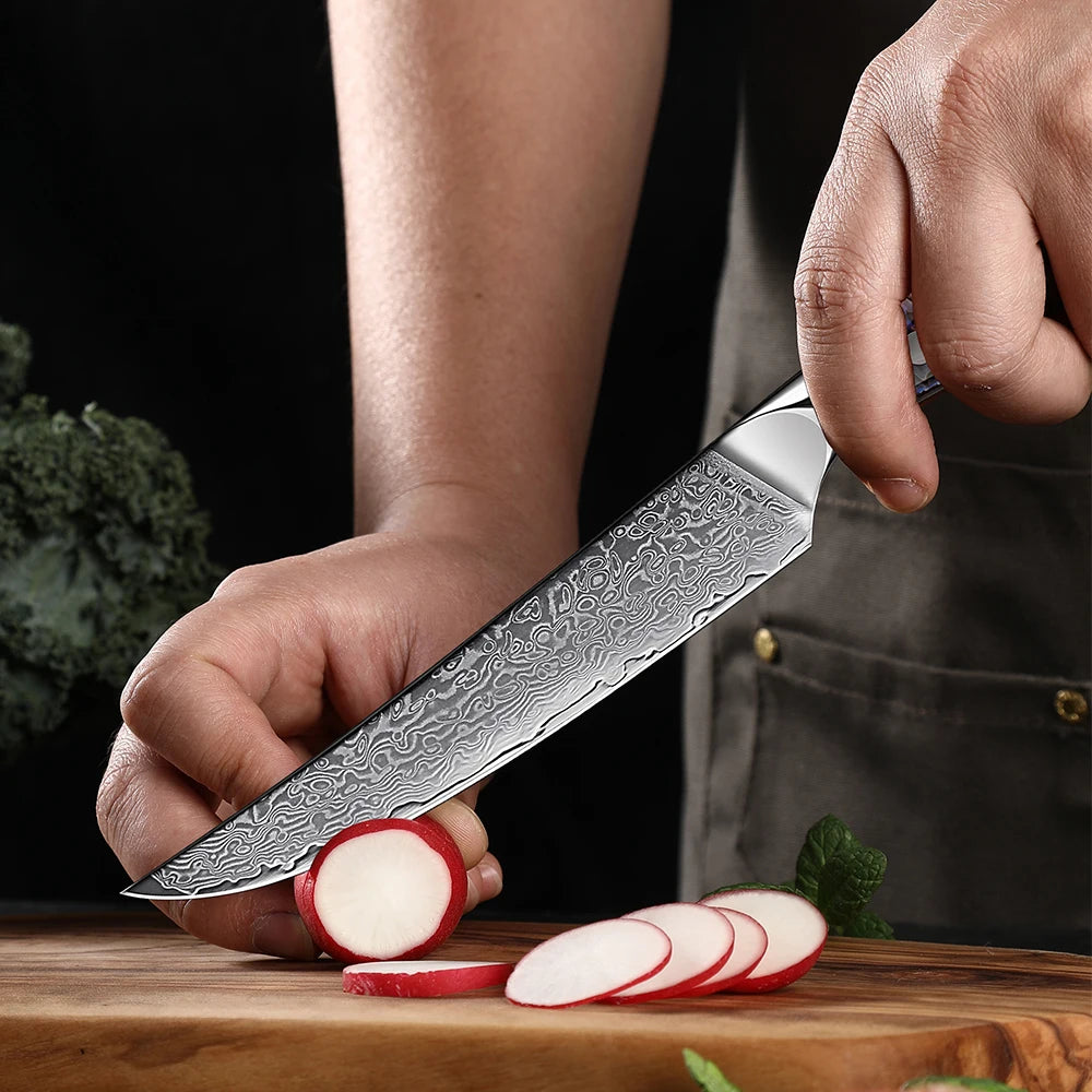 Japanese Damascus AUS-10 Steel 6 Inch Utility Knife Ultra Sharp Chef Slicing