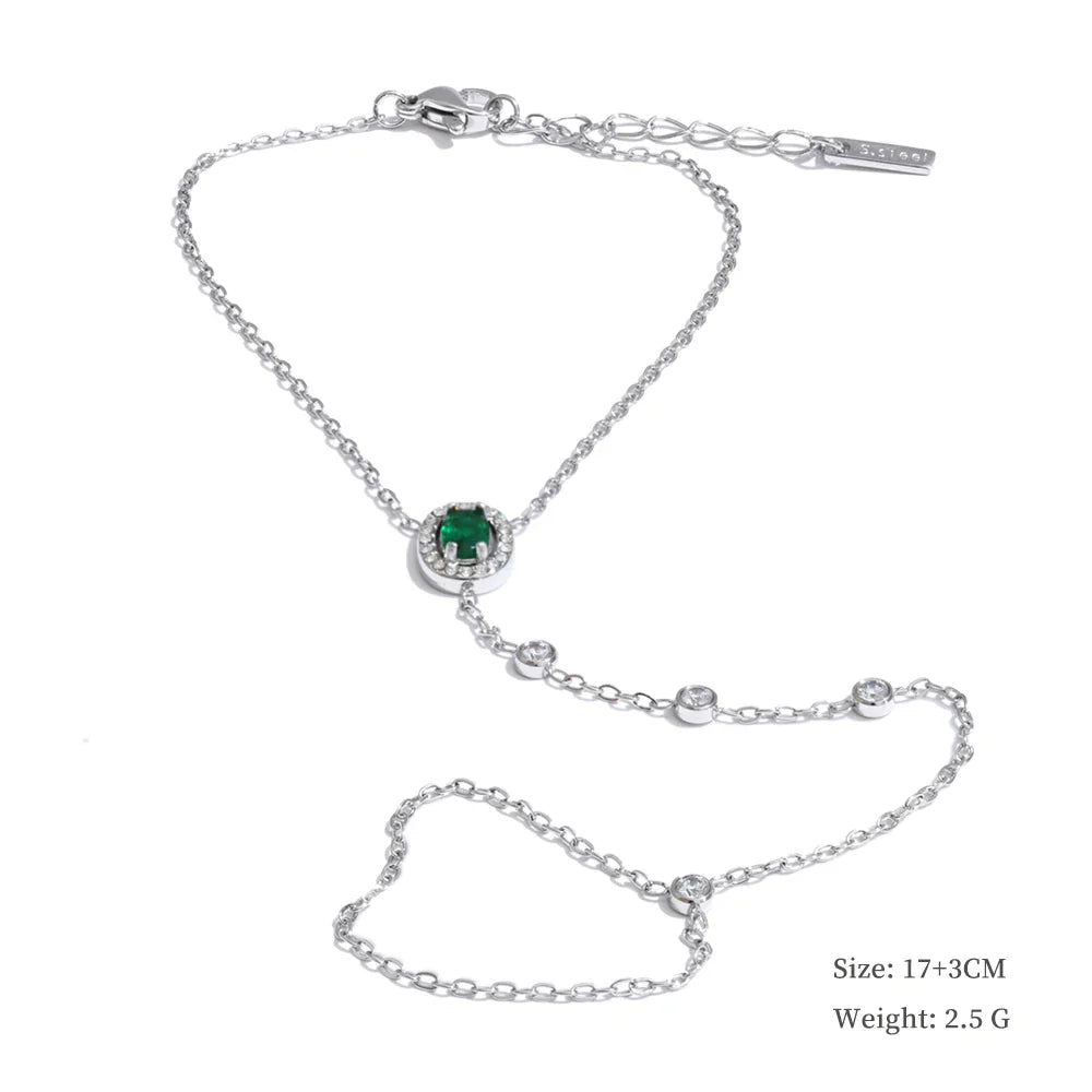 Yhpup Hot Style Zirconia Round Back of Hand Chain Finger Bracelet Bangle Stainless Steel Chic Fashion Jewelry Wholesale 2025 New