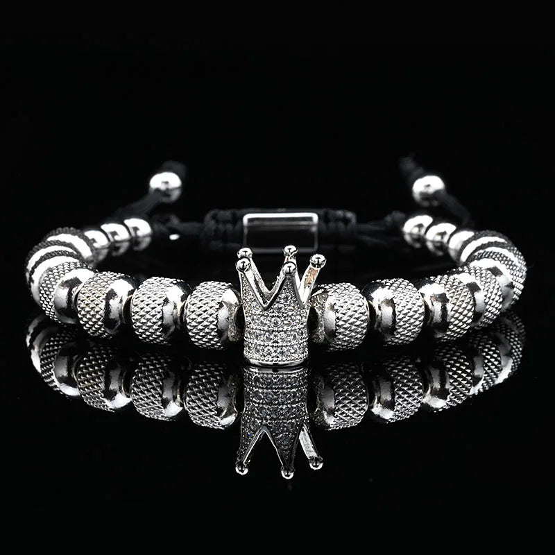 3Pcs Luxury Set Crown Charms Man Bracelet Roman Gold Women Bangles Hand Jewelry Valentine's Day Gift Creative Bracelet