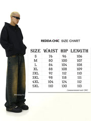 Plus Size Green Wash Baggy Jeans Men Adjust-waist Wide Leg