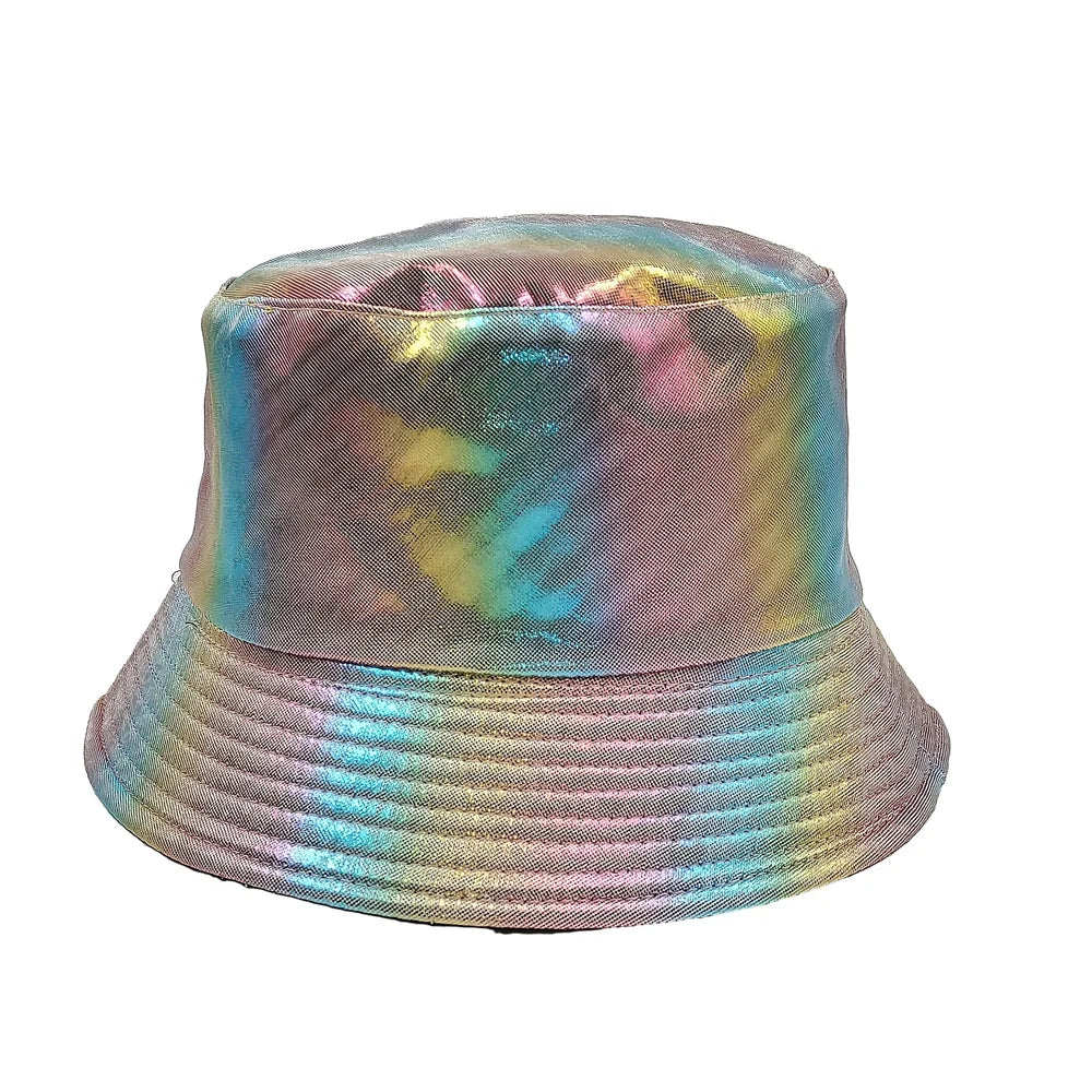 Colorful Shiny Leather Two Sided Fisherman Hat Women's and Men's Hip Hop Summer Sunshade Hat Foldable Bucket Hat