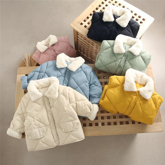 Winter Children's Warm Cotton Jackets Rabbit Fur Collar Coats Baby Short Quilted Jacket