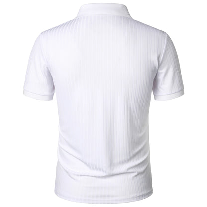 Men's running sports fitness wear summer high stretch vertical short-sleeved POLO shirt slim knit base shirt