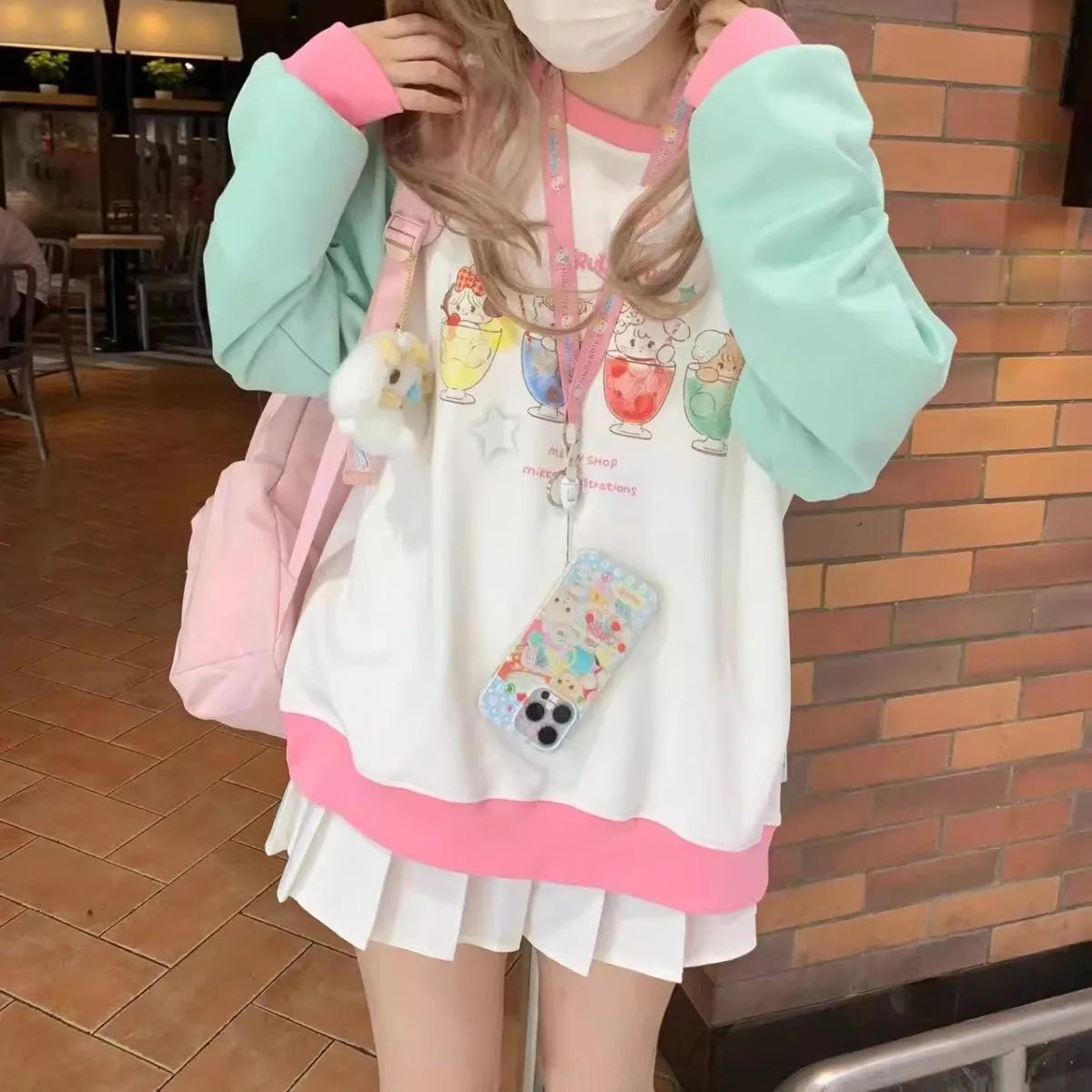 Y2k Harajuku Kawaii Cute Hoodie Women Japanese Fashion Patchwork
