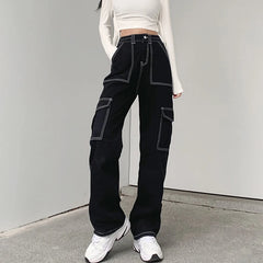 Biyaby Harajuku Pockets Patchwork Baggy Jeans Women Cargo Pants