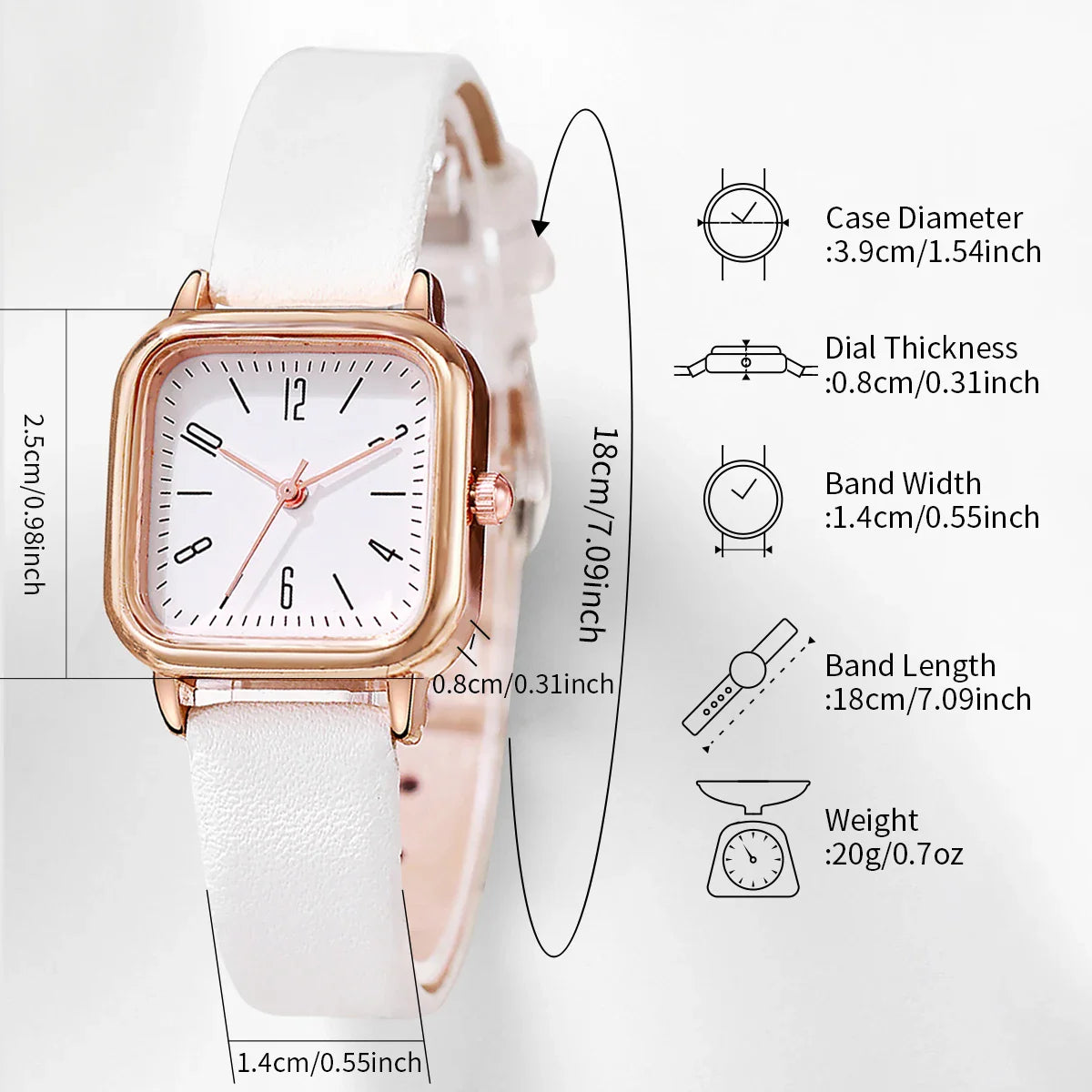 2PCS/Set Fashion Square Women Watches Casual Leather Strap Quartz Watch Rhinestone Bracelet Set