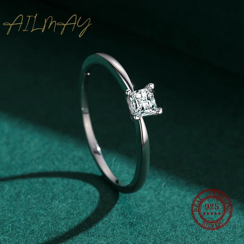 Ailmay High Quality Fashion Shiny Clear Zircon Wedding Female Finger Ring For Women Simple Square Ring Fine Jewelry