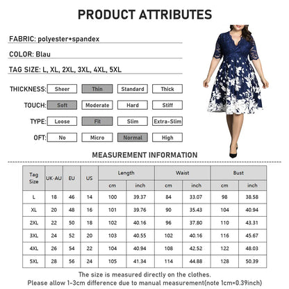 Women New Plus Size V-Neck Party/Cocktail Dress Summer Elegant Fashion Lace Patchwork Half Sleeve Zip Floral Printed Dresses