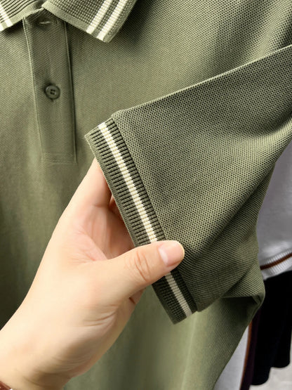 100% pure cotton summer breathable men's fashion sports brand wheat embroidery short sleeves POLO shirt business casual T-shirt