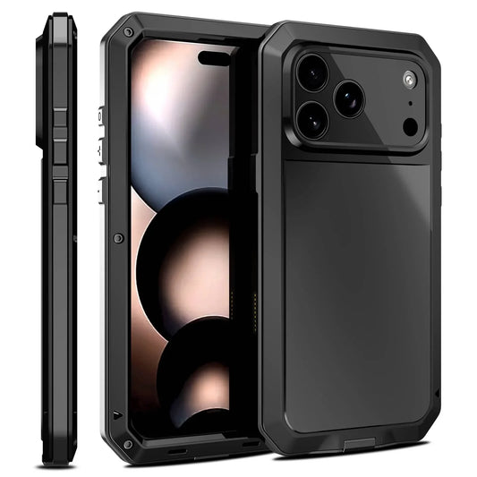 For iPhone 17 Pro Max iPhone Air 17 Pro Metal Case, Heavy Duty Shockproof Tough Rugged Case with Built-in Glass Screen Protector