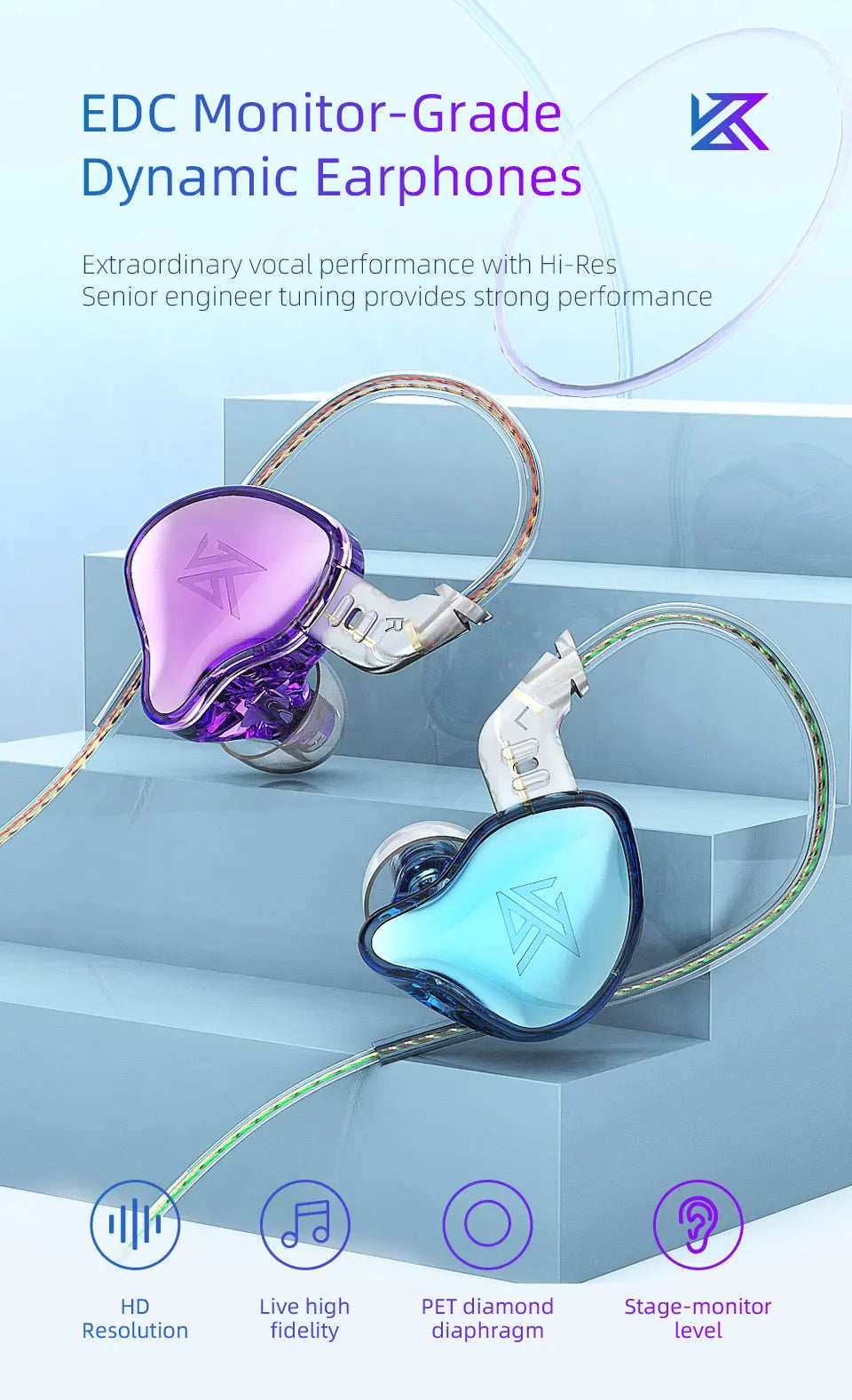KZ EDC Earphones 1 Dynamic HIFI Bass Earbuds In Ear Monitor Headphones Sport Noise Cancelling Headse