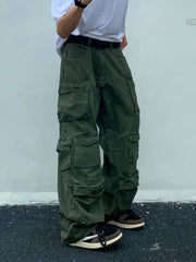 Popular Rice White Multi-pockets Overalls Harajuku stays Men Loose Casual Trousers