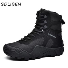 SOLIBEN Men Military Boots Outdoor Field Training Shoes Army Boots Climbing Hiking Shoes Ankle Men Working Boot Shoes Botas