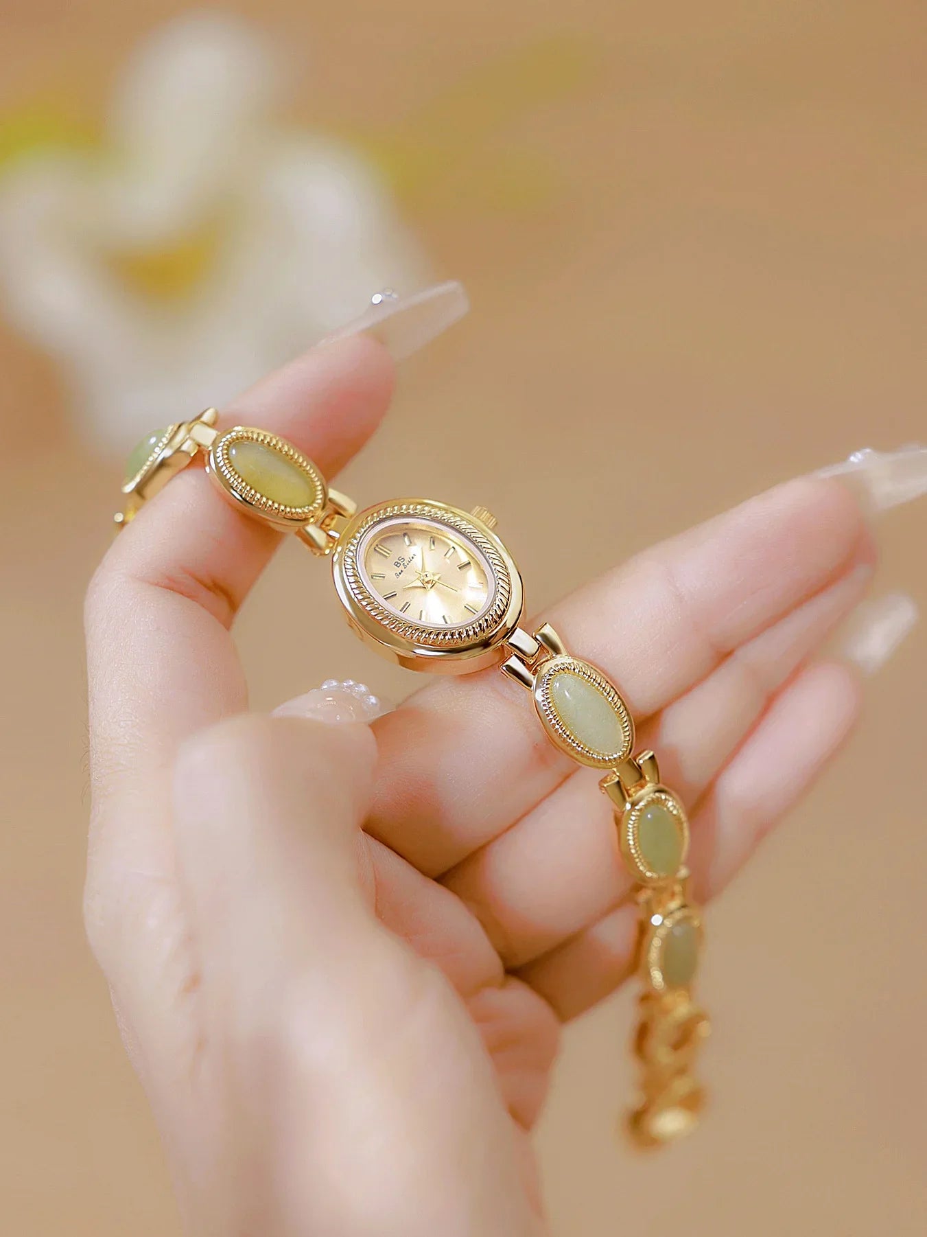 UTHAI Women's Watch Ladies Bracelet Luxury Brand Waterproof Retro Natural Dongling Stone Hotan Jade Advanced Chain Watches Gift