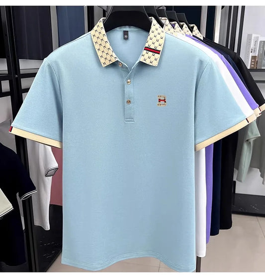 Luxury brand B letter embossed short sleeve polo shirt men summer lightweight breathable new fashion color blocked lapel T-shirt