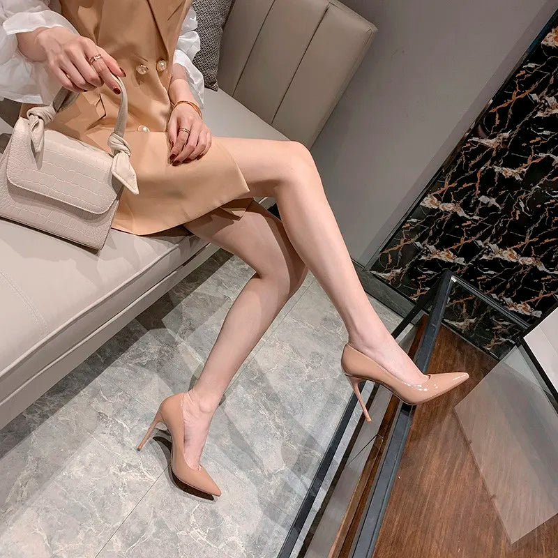 Pointed Toe Stiletto Ladies High-heeled Shoes Flesh Color Black Sexy Nightclub Shoes White Dignified Royal Sister Style Shoes
