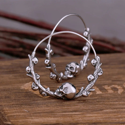 Unique Design Gothic Skull Hoop Earrings Creative Fashion Never Fade Stainless Steel Vintage Punk Hip Hop Earring Jewelry Gift