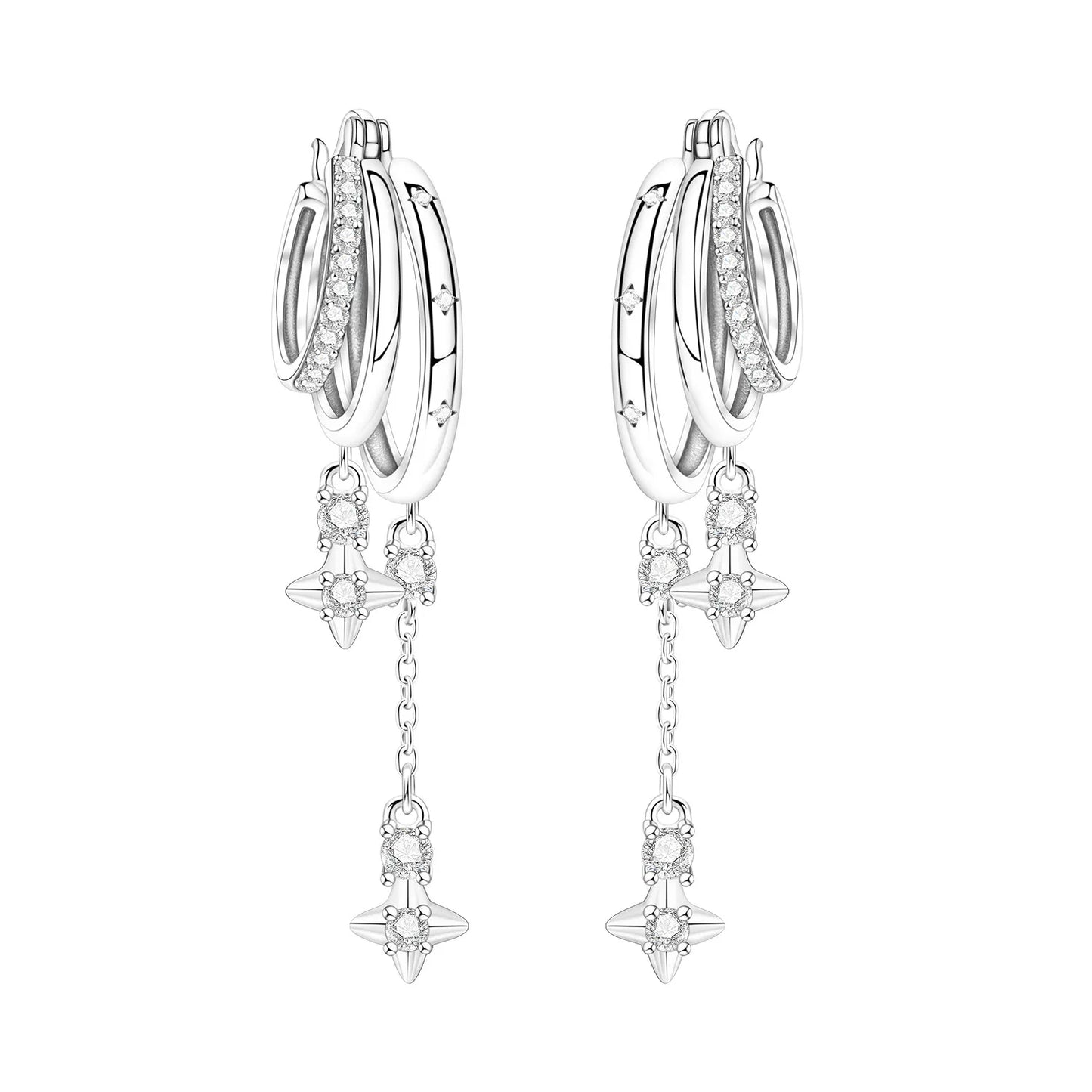 PANPOKI 925 Sterling Silver Multi Layer Starry Tassel Drop Earrings Women Earrings Charm Trend Versatile Party Jewelry Gifts