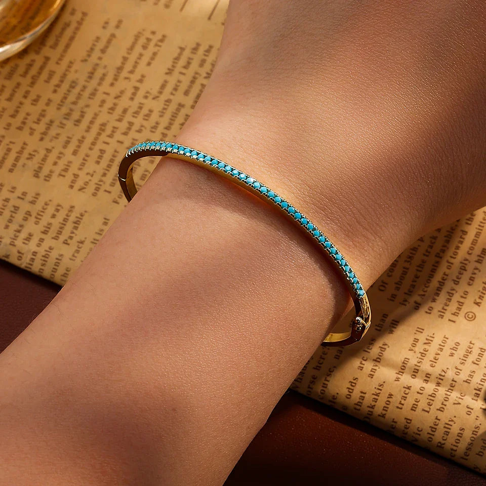 Yupsk 1Pcs Gypsophila Turquoise Zircon Thin Bracelet for Women Minimalist Fashion Shiny CZ Bangle Wedding Party Jewelry Gift